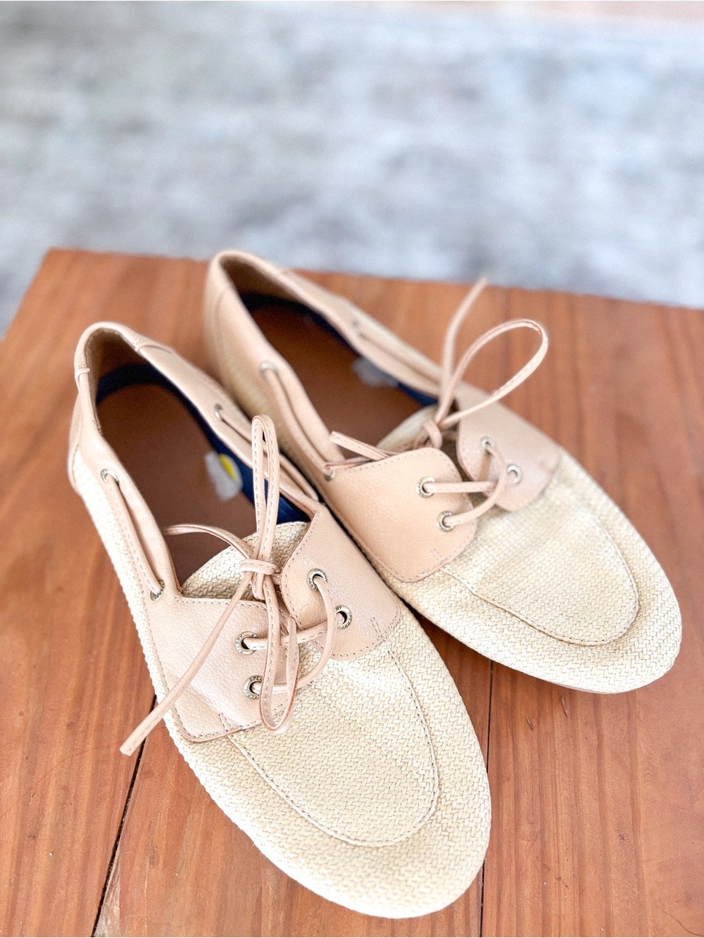 Sperry Beige Tan Canvas & Leather Boat Shoes Flats